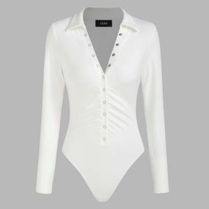 white longsleeve collar button bodysuit